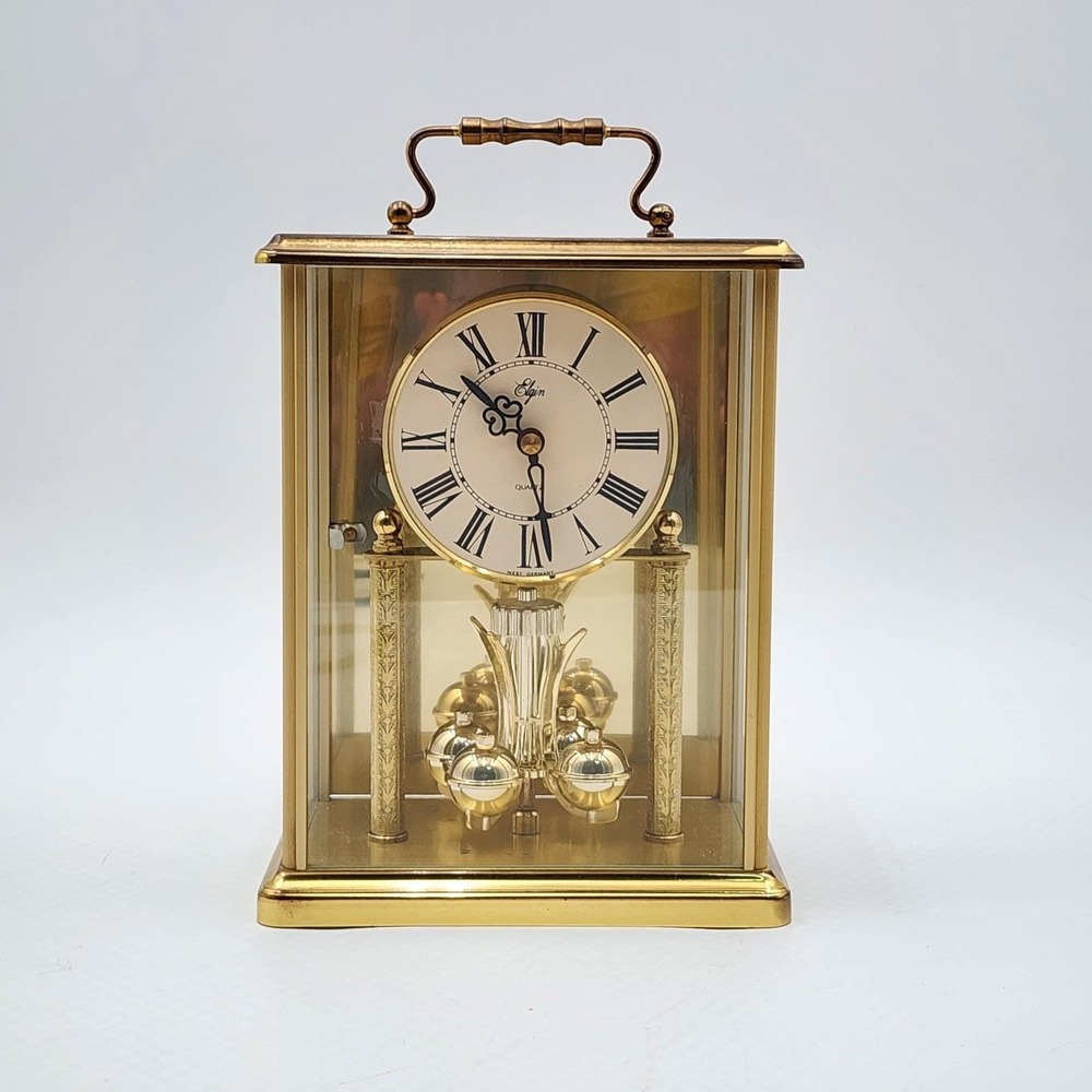 Vintage Elgin 85th Anniversary Brass Carriage Mantel Clock Quartz Germany Made
